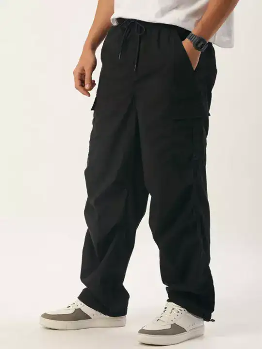 Image for BeneKleed-MenBlackParachuteFitPureCottonCargosTrousers