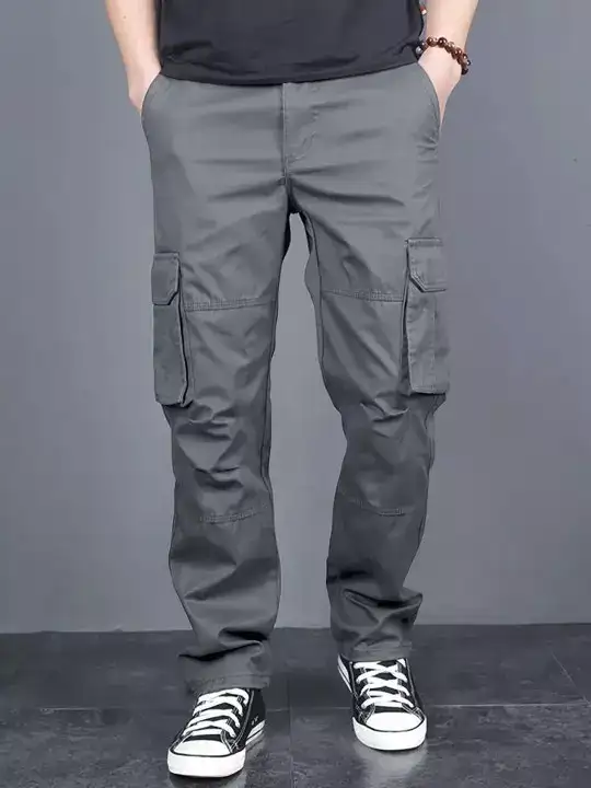 Image for FABRIPPLE-MenCottonClassicMid-RiseLooseFitCargosTrousers