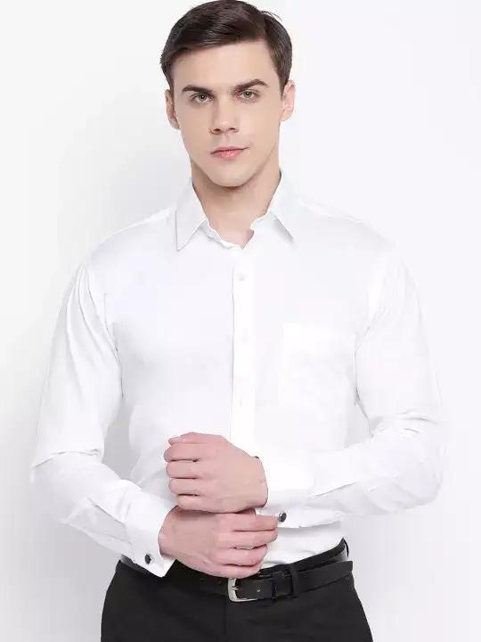 Image for Hancock-MenWhiteSolidFrenchCuffSlimFitPureCottonFormalShirt