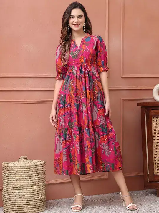 Image for Claura-Women'sFloralPrintedFit%26FlareMidiDress