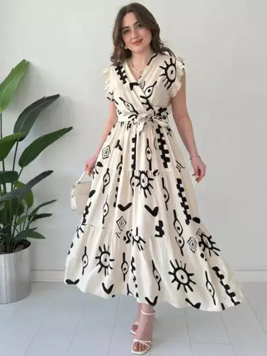 Image for PIMU-PrintFlutterSleeveMaxiDress