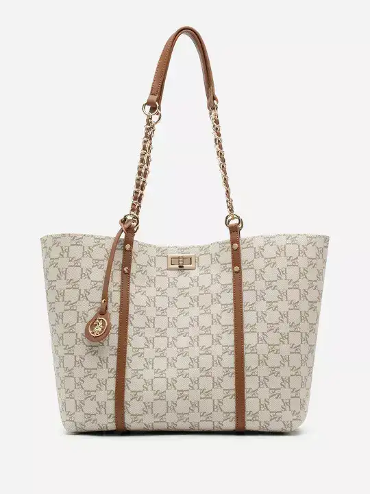Image for U.S.PoloAssn.Women-KylieOff-WhitetoteHandbagwithMonogramprint