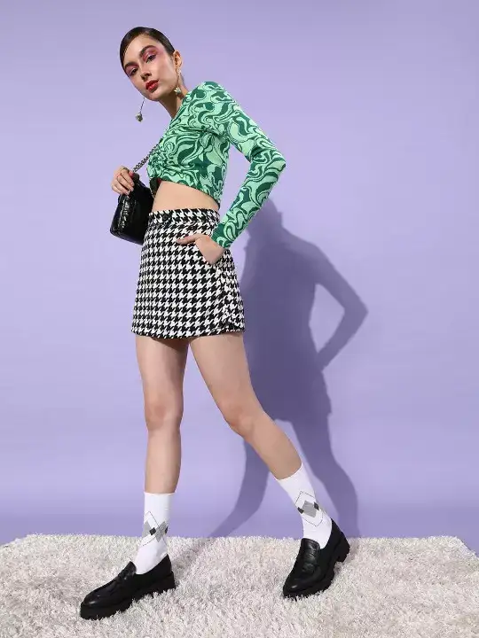 Image for Zastraa-WomenHoundstoothPrintTwist%26KnotA-LineMiniSkirt