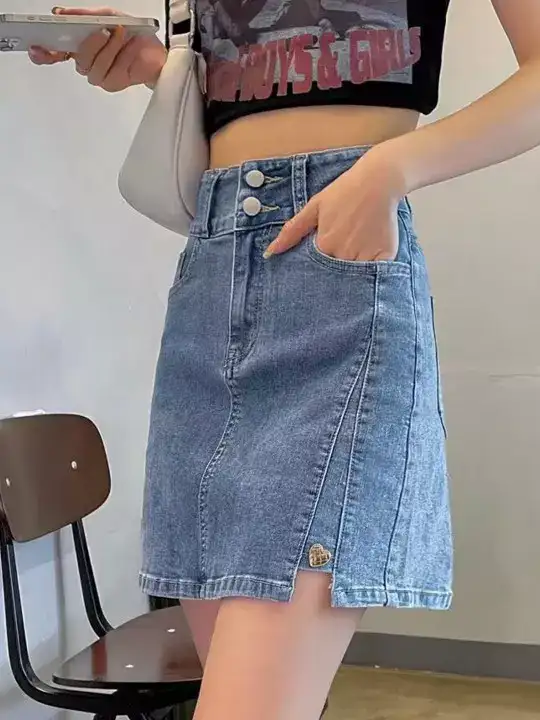 Image for LULU%26SKY-WashedMiniStraightDenimSkirtWithAttachedShorts