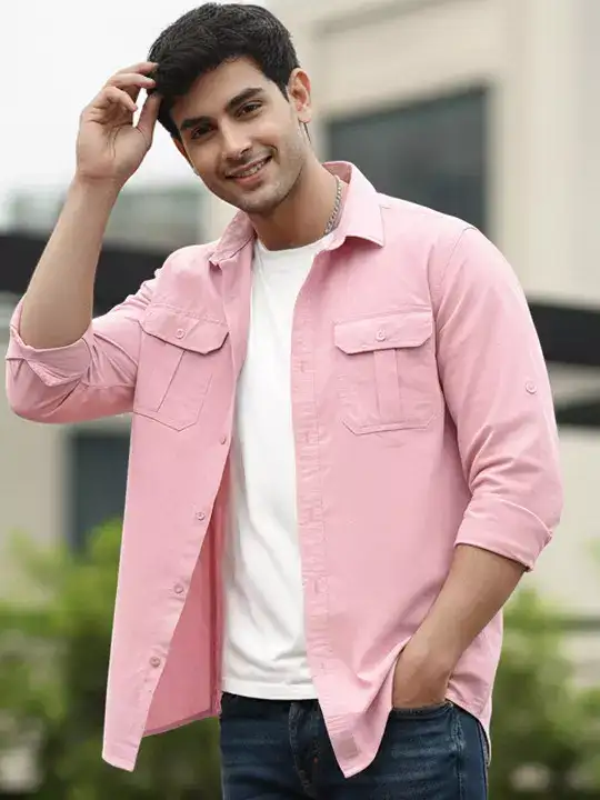 Image for UrbanoFashion-MenSpreadCollarSolidCottonCasualShirt