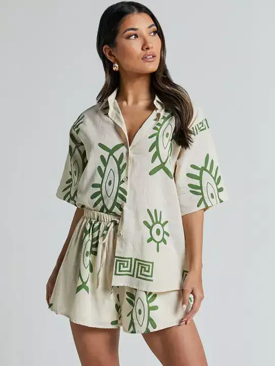 Image for SZN-PrintedShirtCollarNeckShirt%26ShortsCo-Ords