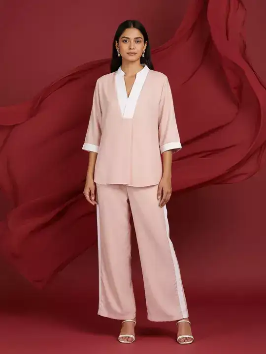 Image for Aoba-WomenLightpinkSolidLinenCo-ordSet