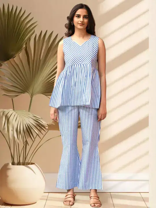 Image for Anouk-WomenStripesPureCottonTop%26TrousersCo-ordsSet