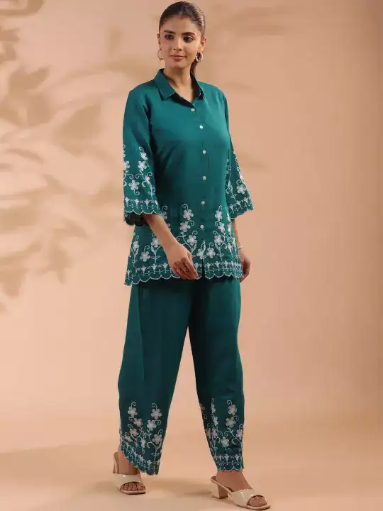 Image for Allaboutyou-SummerChecksEmbroideredShirtwithTrousers