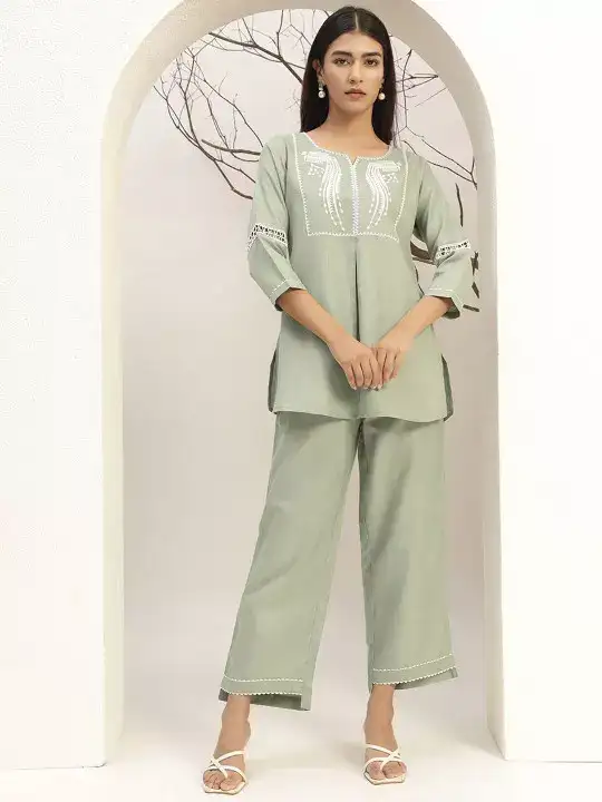 Image for BaniWomen-GreenColourWithEmbroideryTunicWithTrouserCo-OrdsSet
