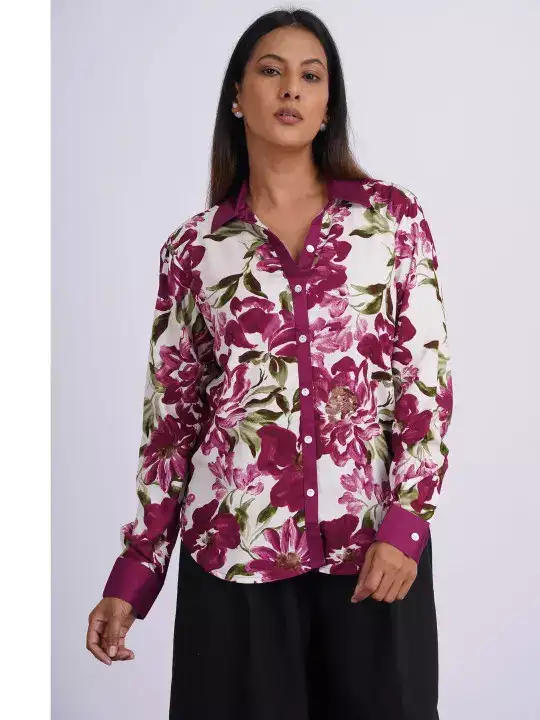 Image for Minimul-RayonFloralOrangeShirts