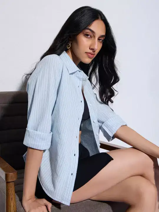 Image for TheSouledStore-WomenRegularFitStripesBlueFittedShirts