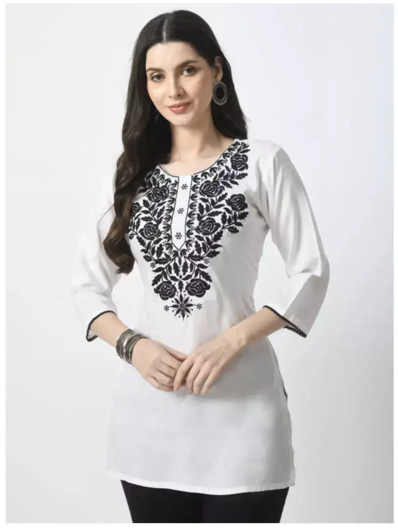 Image for LIBOZAWomenFloralEmbroideredChikankariStraightKurti
