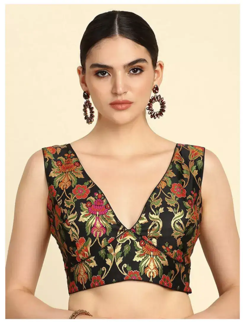 Image for SochWovenDesignV-NeckSleevelessSareeBlouse