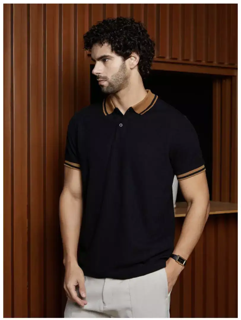 Image for CampusSutraMenSolidPoloCollarCottonT-shirt