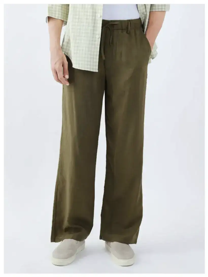 Image for RARERABBITMenOliveLinenBlendLooseFitPlainTrouser