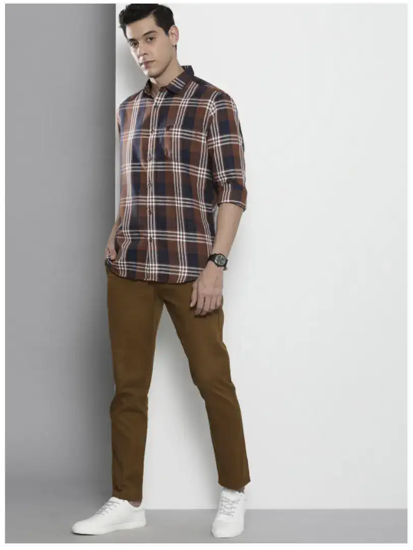 Image for TheIndianGarageCoMenBrownSlimFitLinenTrousers