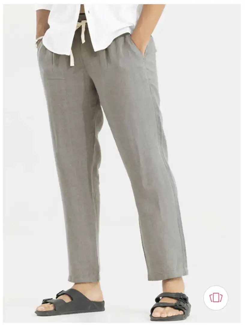 Image for SnitchMenGreyRelaxedStraightFitLinenTrousers