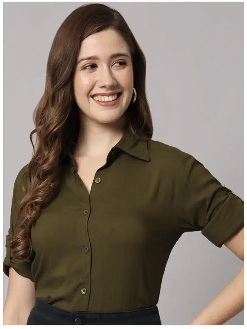 Image for FundayFashionWomenRegularFitSpreadCollarSolidFormalShirt