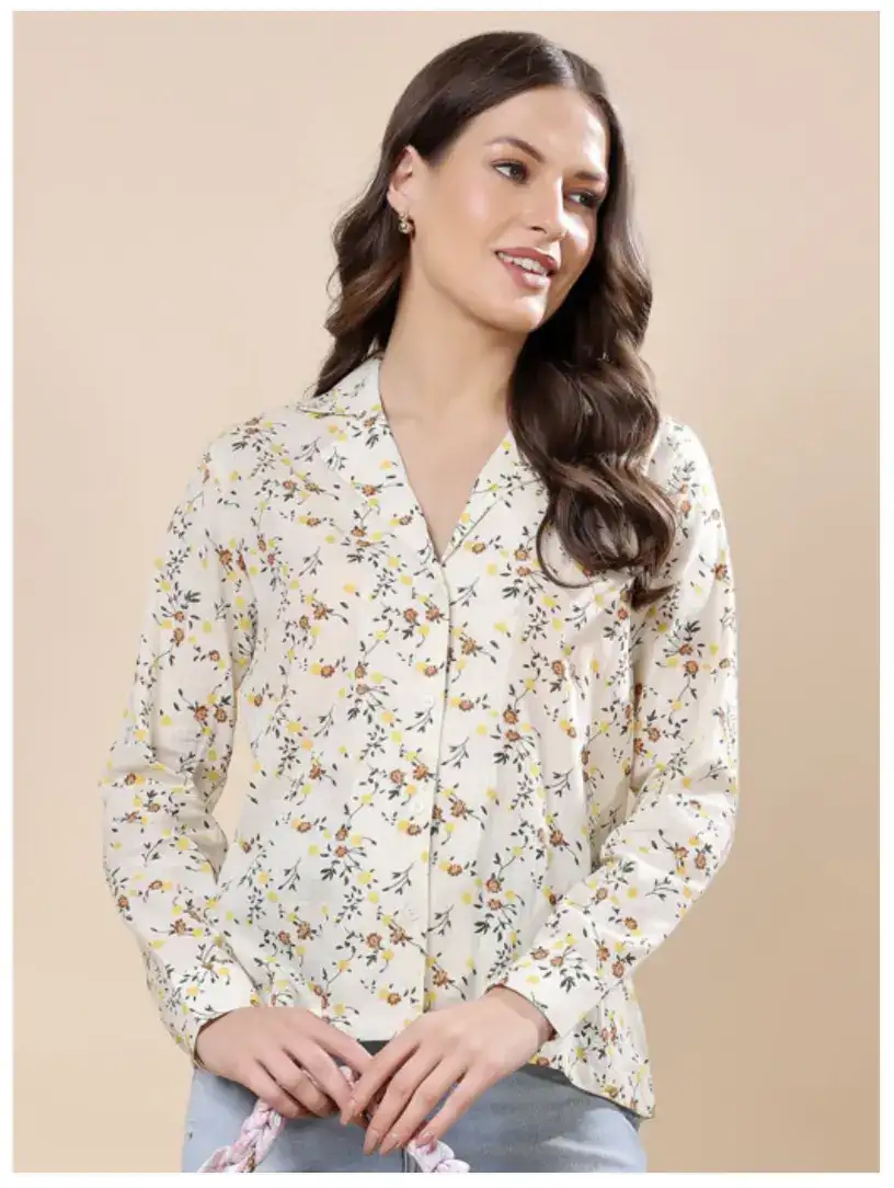 Image for ModaRapidoWomenClassicFloralSemiSheerPrintedFormalShirt