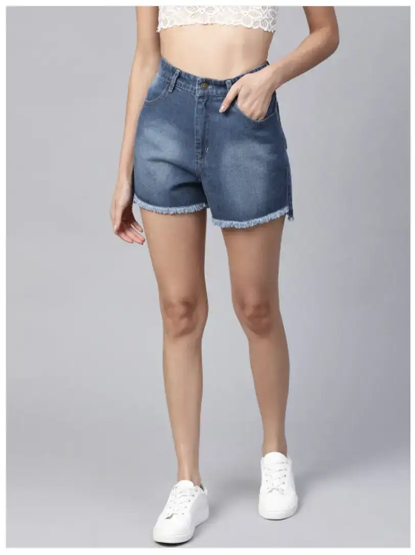Image for SassafrasWomenBlueWashedHigh-RiseDenimShorts