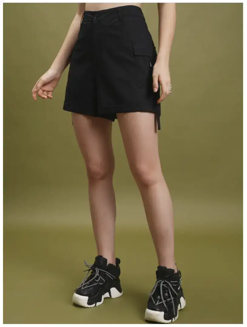 Image for TokyoTalkiesWomenBlackMidRiseCottonShorts