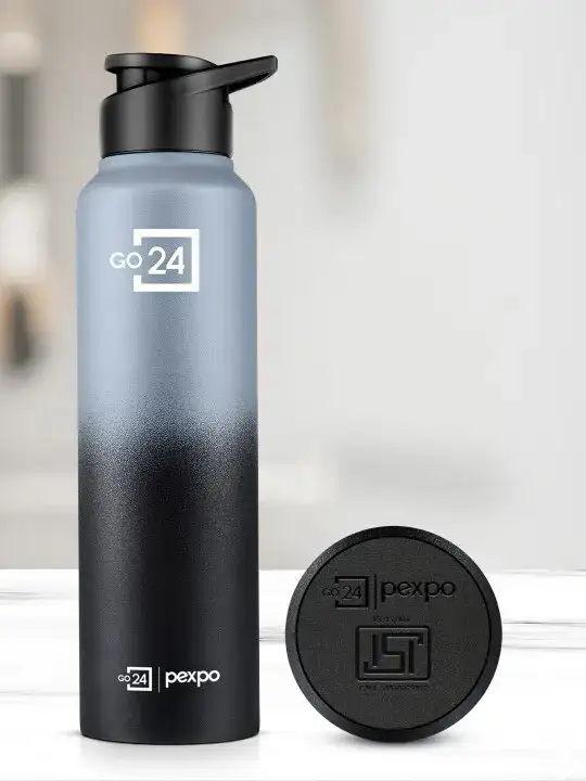 Image for Pexpo-Grey%26BlackCraftStainlessSteelSingleWallWaterBottlewithSipperCap
