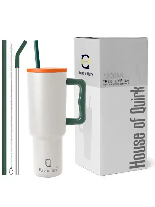 Image for HOUSEOFQUIRK-White%26OrangeDoubleWallVacuumStainlessSteelSipperWaterBottle