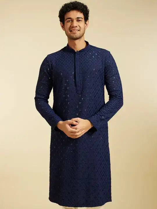 Image for DiwasbyManyavar-EthnicMotifsEmbroideredMandarinCollarStraightKurta