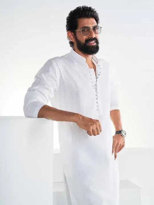 Image for KINGDOMOFWHITE-StripedMandarinCollarPureCottonKurta