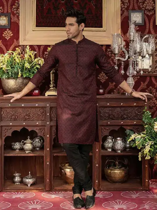 Image for KISAH-MenTexturedRegularFitAbstractPrintKurta