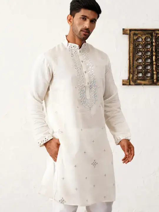 Image for Jompers-FloralEmbroideredMirrorWorkMandarinCollarKurta