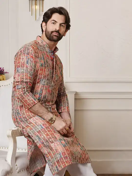 Image for SOJANYA-FloralEmbroideredZariMandarinCollarCottonSilkStraightKurta