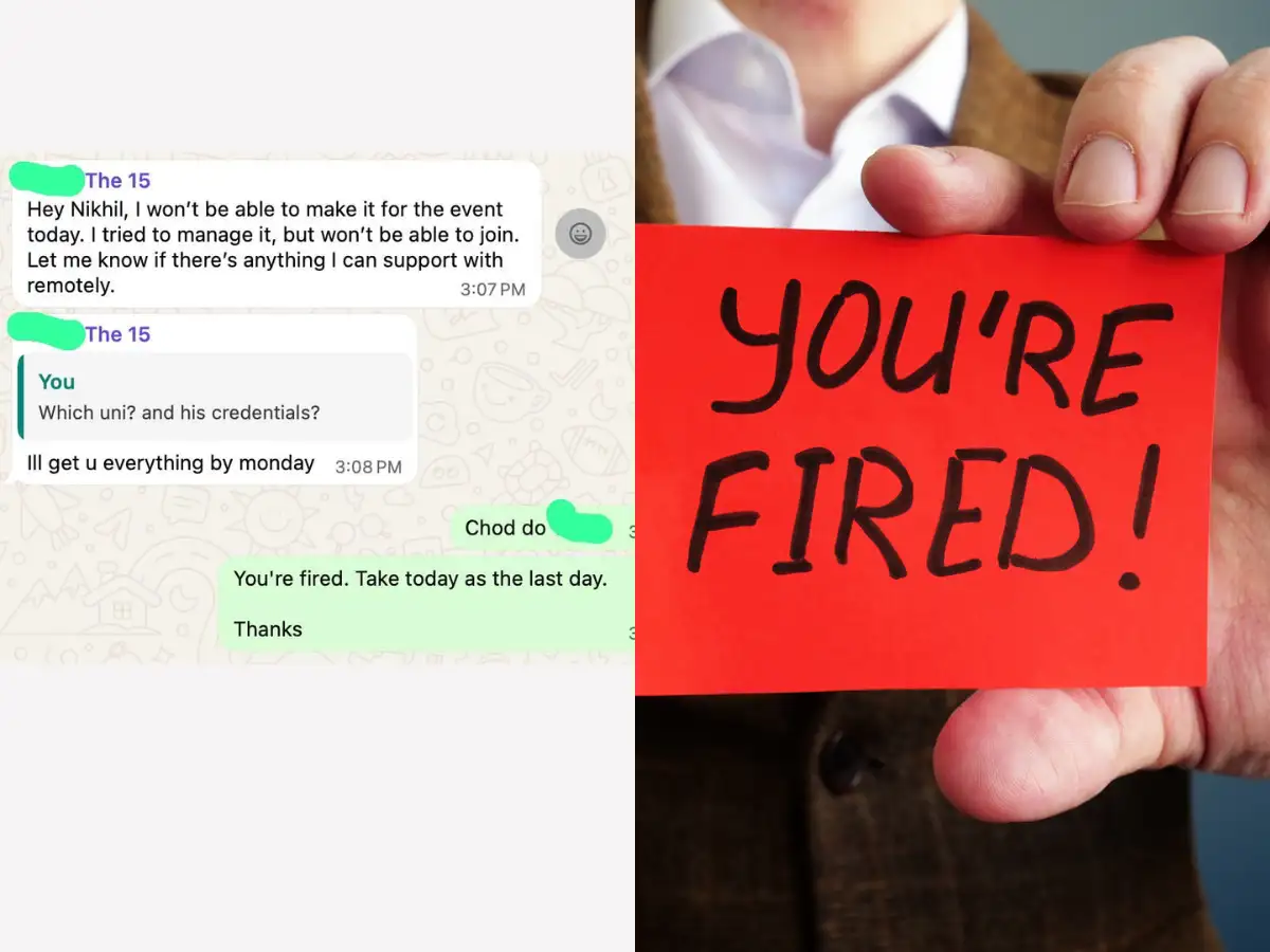 Gurgaon startup job firing: Founder says 'take today as your last day' minutes after employee asks to skip event. Internet divided
