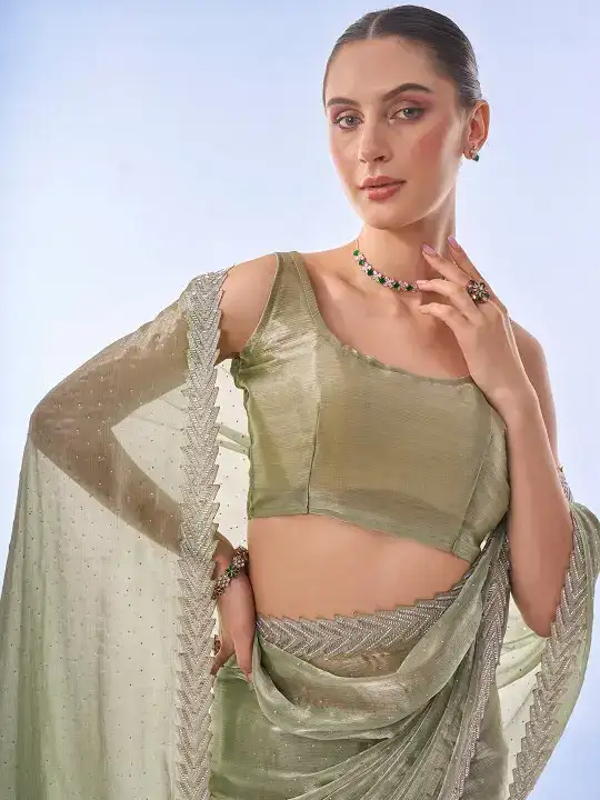 Image for Mitera-EmbellishedBeadsandStonesPureChiffonSaree