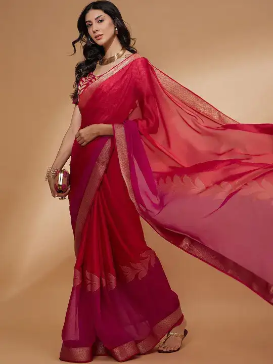 Image for Allaboutyou-PinkFloralWovenDesignZariDetailedPureChiffonSaree