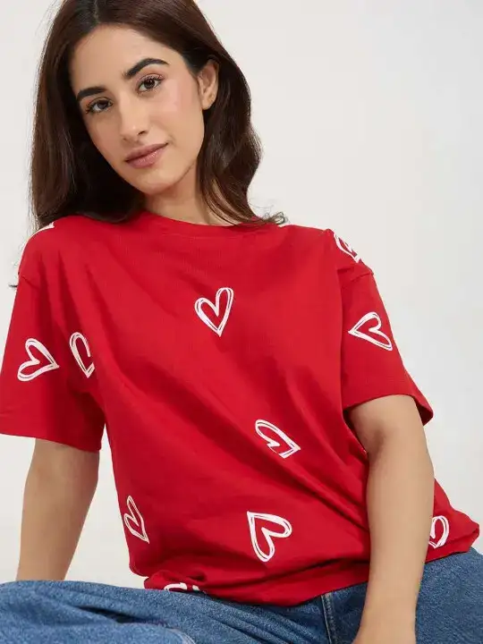 Image for DKY-Women'sConversationalPrintedRoundNeckCottonRelaxedFitT-shirt