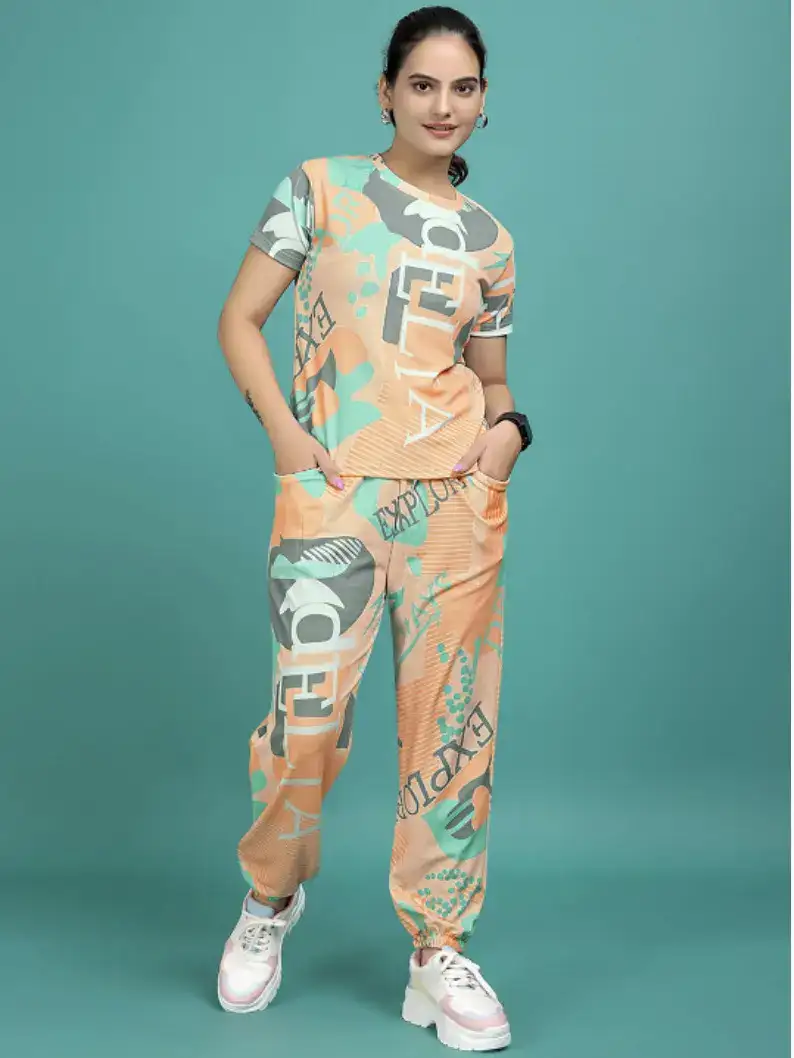 Image for SAKARMAAWomenTypographyPrintedT-Shirt%26JoggersCo-Ords