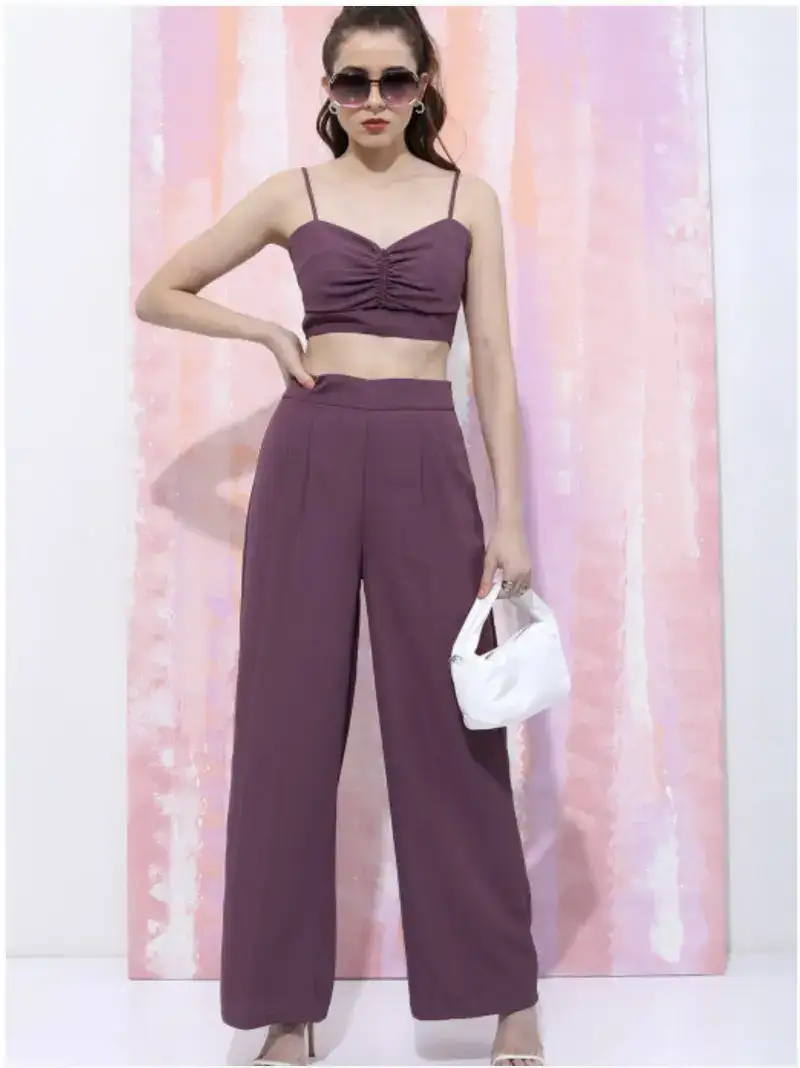 Image for TokyoTalkiesShoulderStrapsNeckSleevelessCropTopWithTrousers