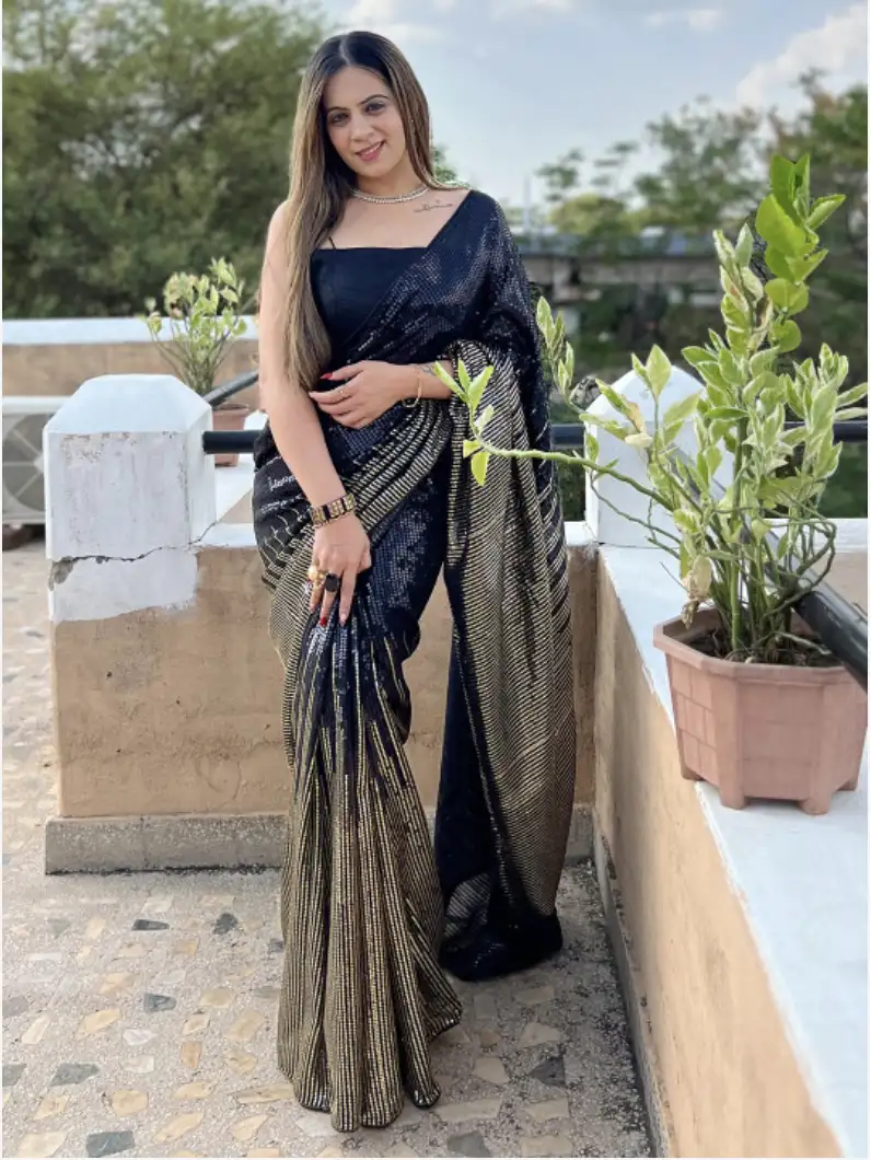 Image for AnoukBlackEmbellishedSequinnedPureGeorgetteSaree