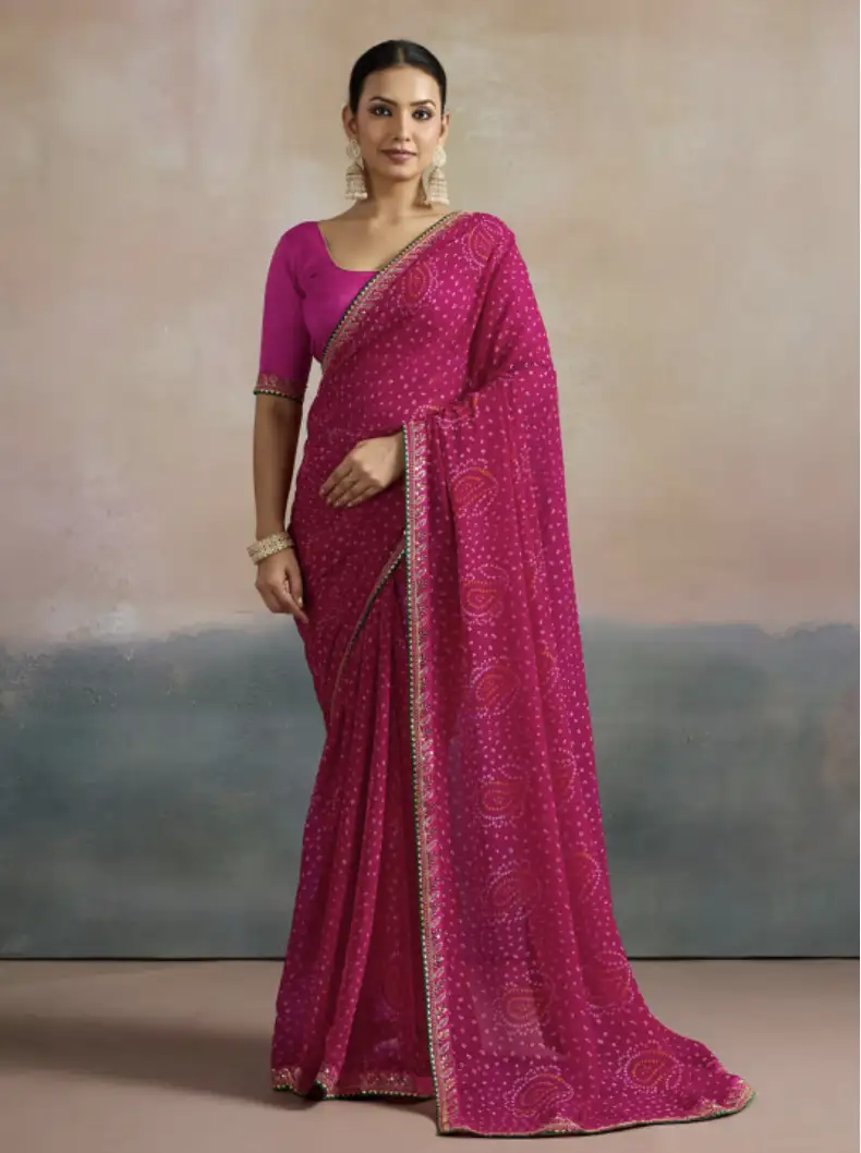 Image for MiteraBandhaniPrintedSequinnedPureGeorgetteBandhaniSaree