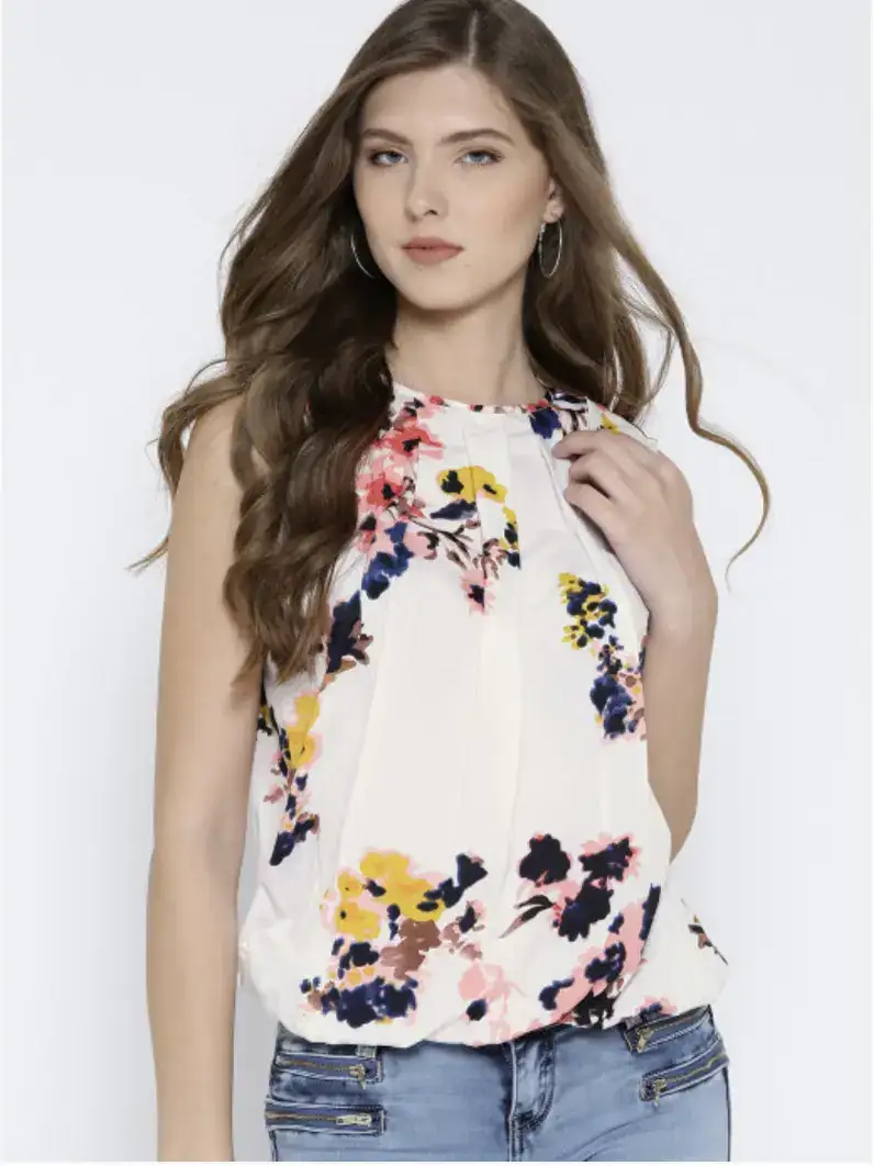 Image for RAREOff-White%26Peach-ColouredFloralPleatedBlouson