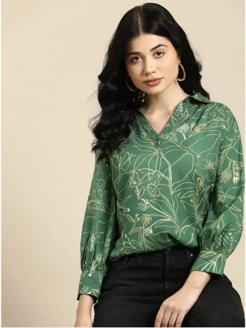 Image for AllaboutyouFloralPrintPuffSleevesShirtStyleTop