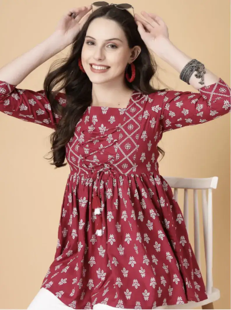 Image for GodBlessFloralPrintLacePeplumTop