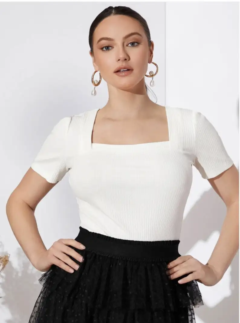 Image for BAESDRibbedSquareNeckKnittedCasualTop