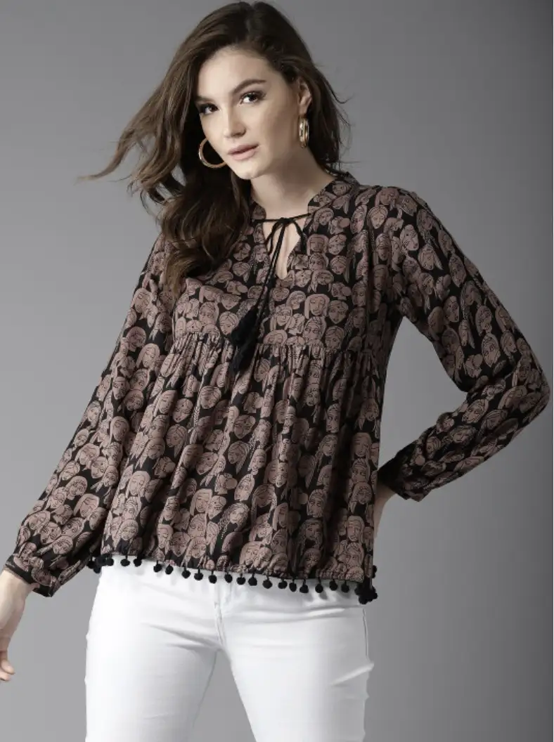 Image for HERE%26NOWBrown%26BlackPrintedA-lineTop