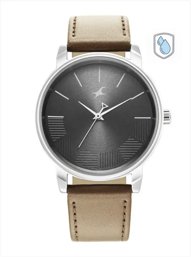 Image for FastrackMenBlackBrassDial%26BrownLeatherStrapsAnalogueWatch