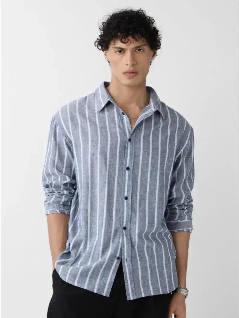 Image for TheSouledStoreMenRegularFitStripedGreyCottonLinenShirts
