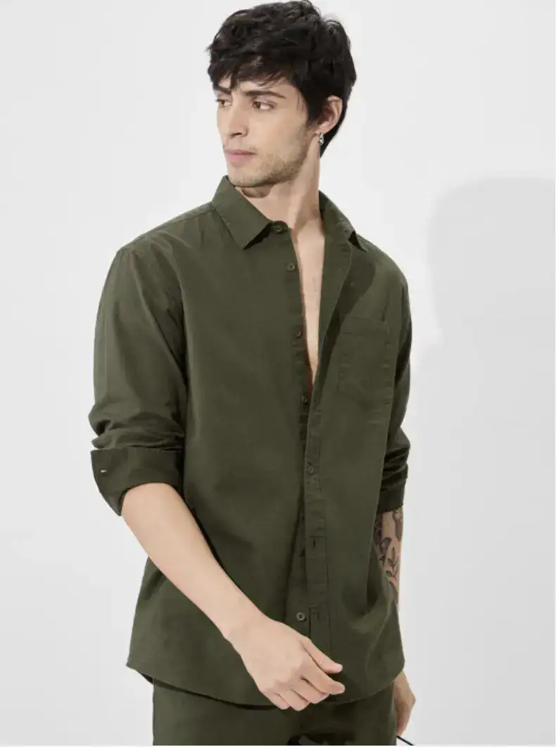 Image for TheSouledStoreMenRegularFitSolidOliveCottonLinenShirts