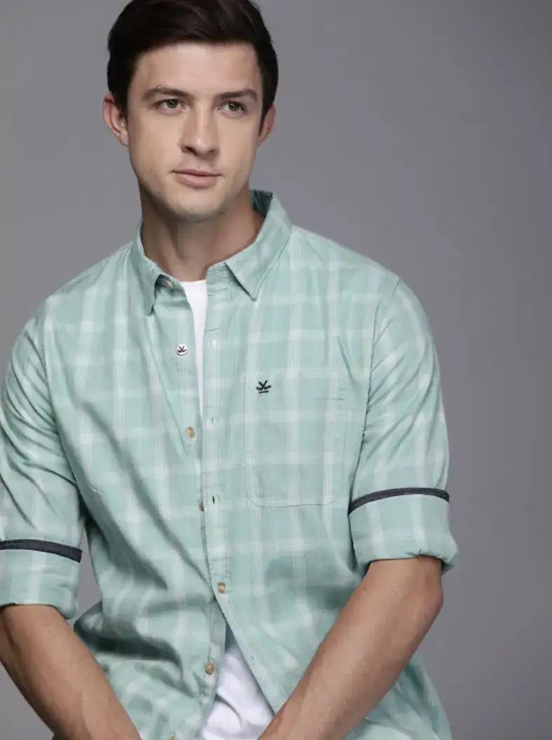 Image for WROGNMenSeaGreen%26WhiteSlimFitCheckedCasualShirt
